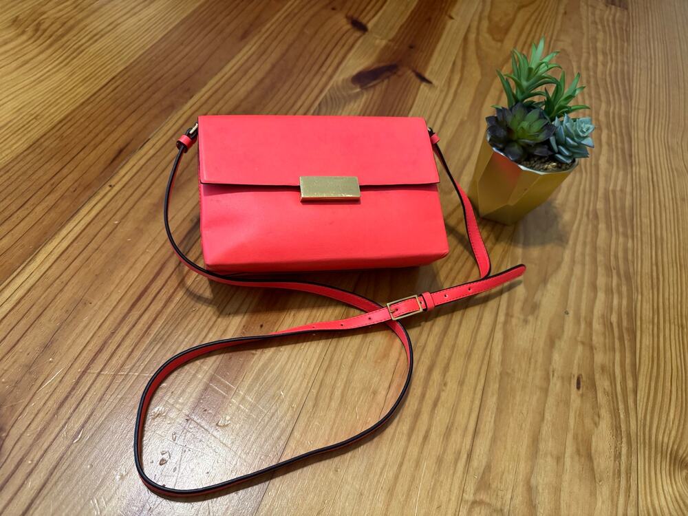Stella McCartney Neon Orange/Pink Leather Beckett Clutch Crossbody Purse